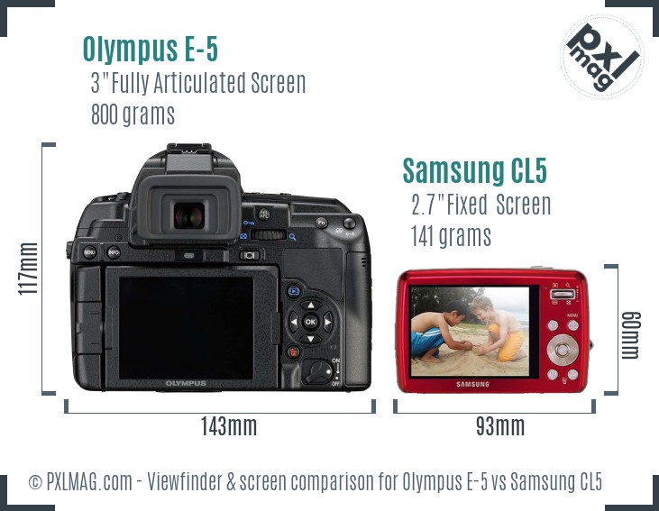 Olympus E-5 vs Samsung CL5 Screen and Viewfinder comparison