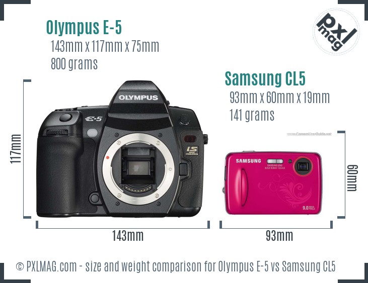 Olympus E-5 vs Samsung CL5 size comparison Olympus E-5 vs Samsung CL5 size comparison