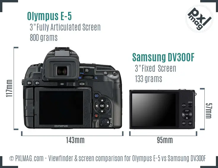 Olympus E-5 vs Samsung DV300F Screen and Viewfinder comparison