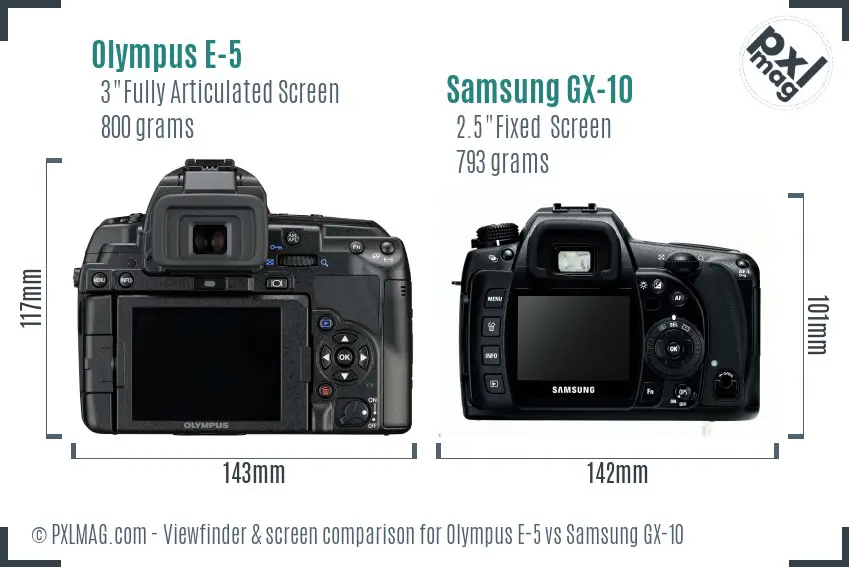 Olympus E-5 vs Samsung GX-10 Screen and Viewfinder comparison