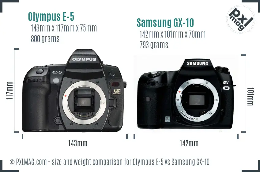 Olympus E-5 vs Samsung GX-10 size comparison