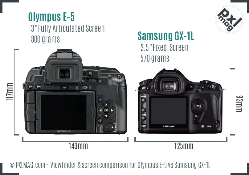 Olympus E-5 vs Samsung GX-1L Screen and Viewfinder comparison