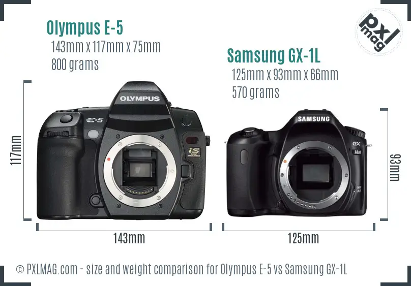 Olympus E-5 vs Samsung GX-1L size comparison