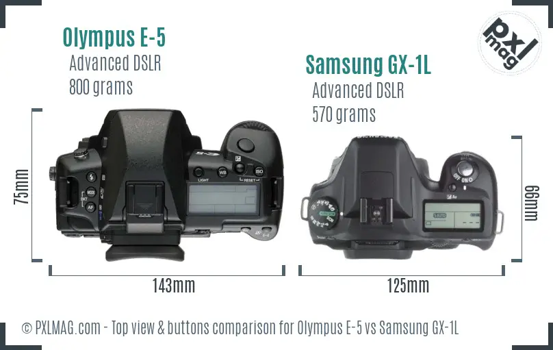 Olympus E-5 vs Samsung GX-1L top view buttons comparison