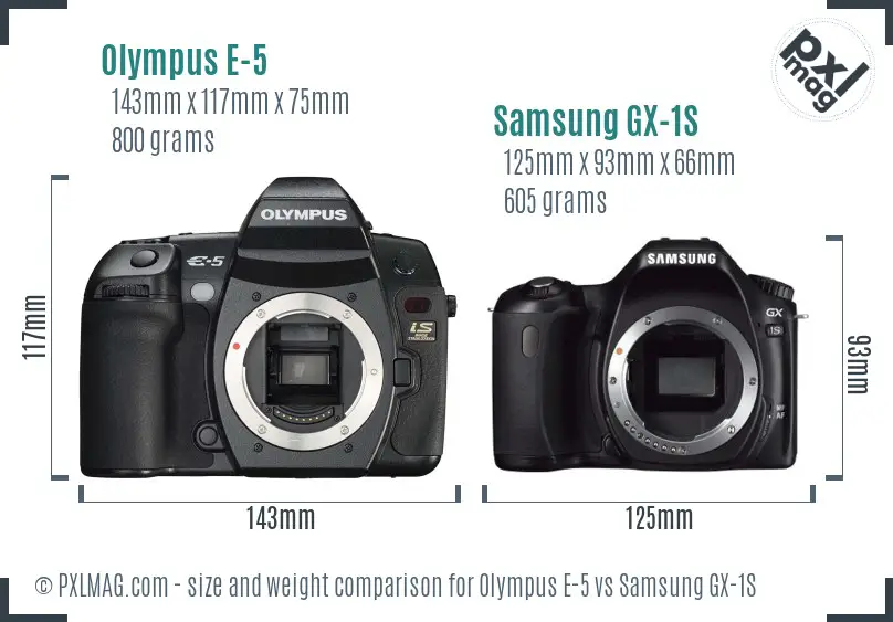 Olympus E-5 vs Samsung GX-1S size comparison Olympus E-5 vs Samsung GX-1S size comparison