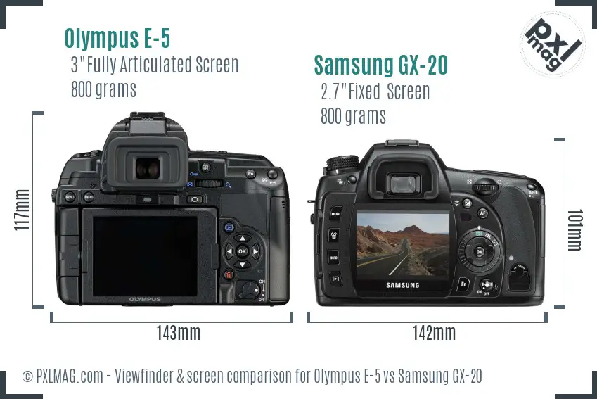 Olympus E-5 vs Samsung GX-20 Screen and Viewfinder comparison