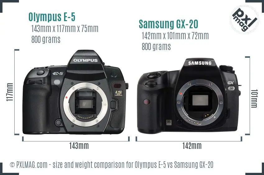 Olympus E-5 vs Samsung GX-20 size comparison