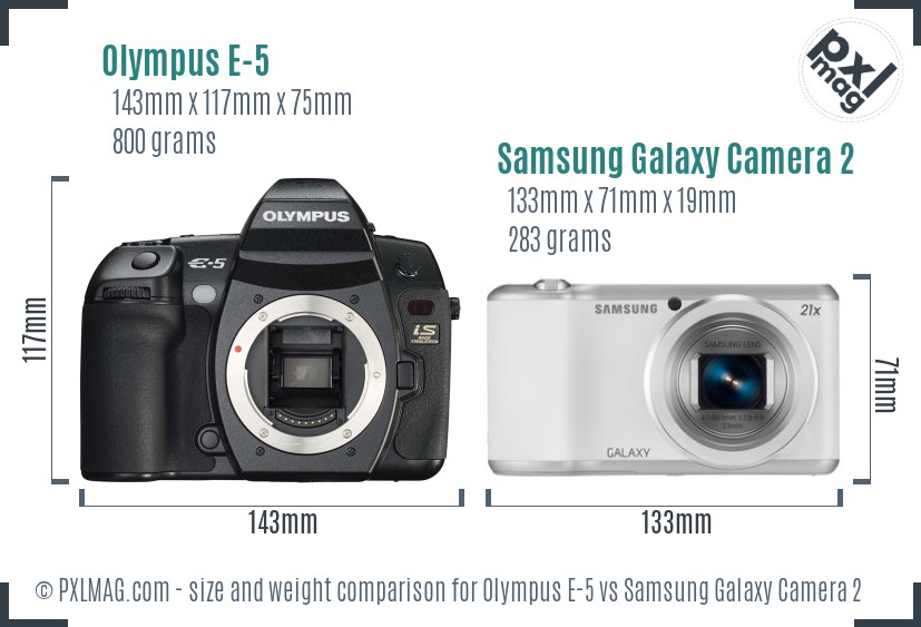 Olympus E-5 vs Samsung Galaxy Camera 2 size comparison