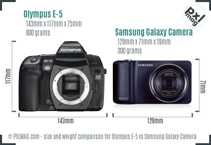 Olympus E-5 vs Samsung Galaxy Camera size comparison Olympus E-5 vs Samsung Galaxy Camera size comparison