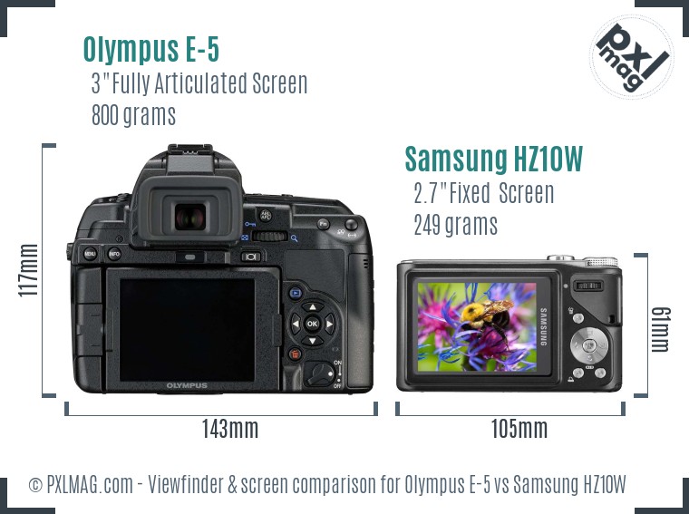 Olympus E-5 vs Samsung HZ10W Screen and Viewfinder comparison