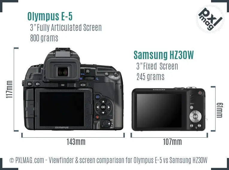 Olympus E-5 vs Samsung HZ30W Screen and Viewfinder comparison Olympus E-5 vs Samsung HZ30W Screen and Viewfinder comparison