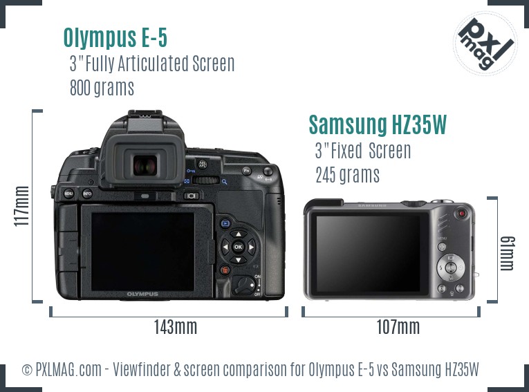 Olympus E-5 vs Samsung HZ35W Screen and Viewfinder comparison