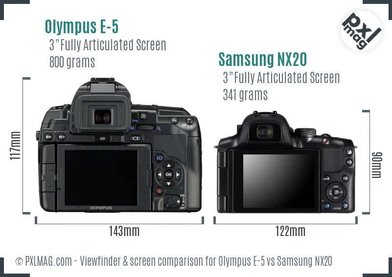 Olympus E-5 vs Samsung NX20 Screen and Viewfinder comparison