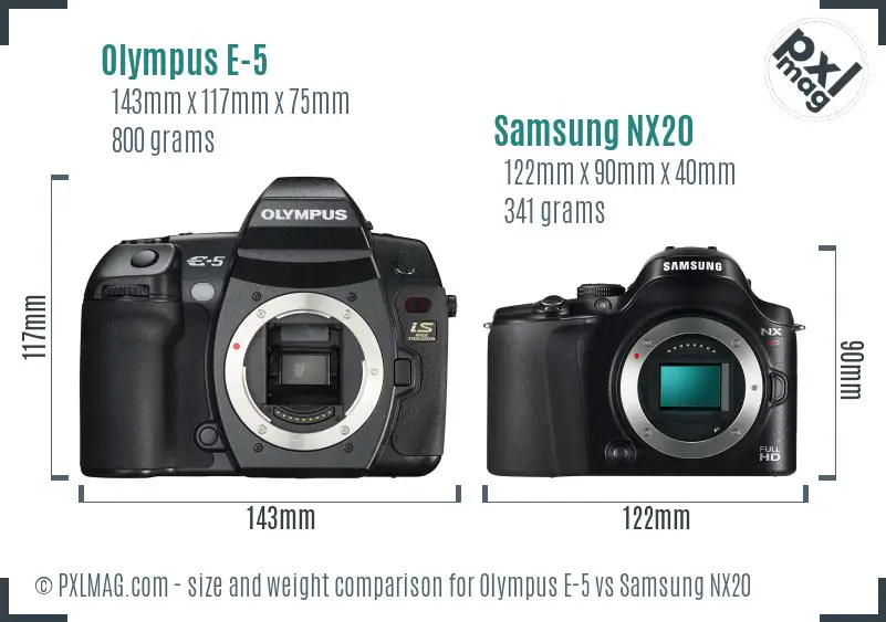 Olympus E-5 vs Samsung NX20 size comparison