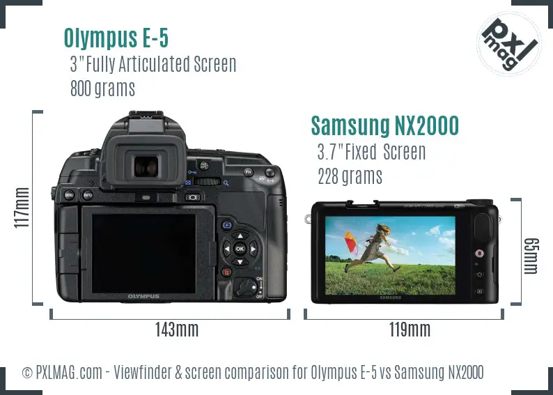 Olympus E-5 vs Samsung NX2000 Screen and Viewfinder comparison