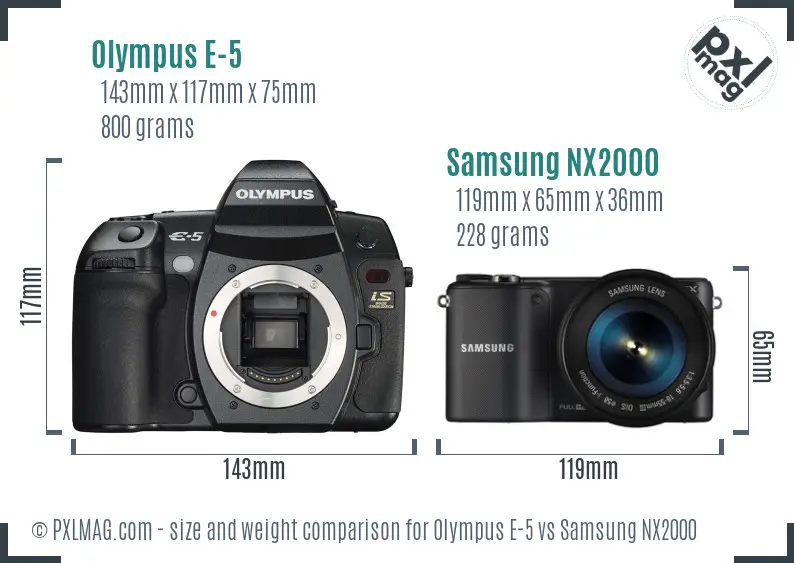 Olympus E-5 vs Samsung NX2000 size comparison