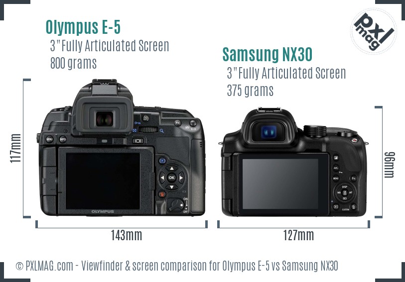 Olympus E-5 vs Samsung NX30 Screen and Viewfinder comparison