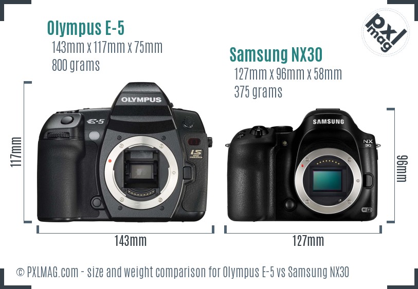 Olympus E-5 vs Samsung NX30 size comparison
