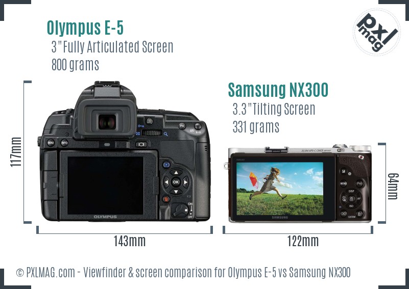 Olympus E-5 vs Samsung NX300 Screen and Viewfinder comparison