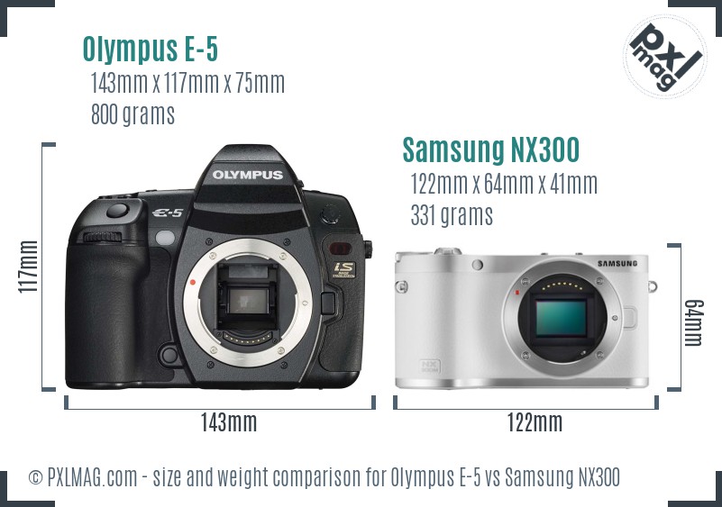 Olympus E-5 vs Samsung NX300 size comparison Olympus E-5 vs Samsung NX300 size comparison