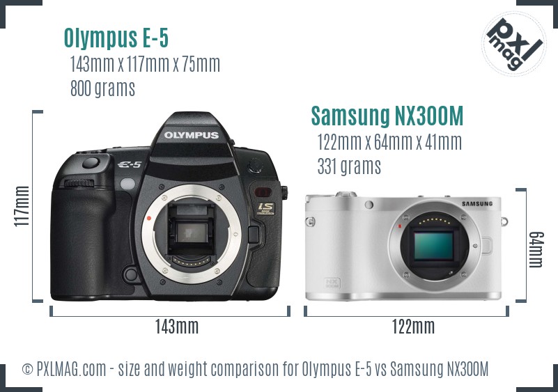 Olympus E-5 vs Samsung NX300M size comparison