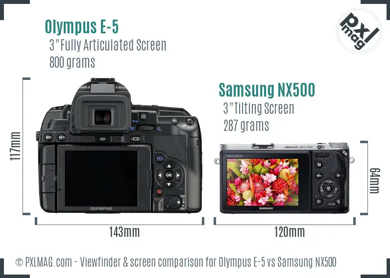 Olympus E-5 vs Samsung NX500 Screen and Viewfinder comparison Olympus E-5 vs Samsung NX500 Screen and Viewfinder comparison