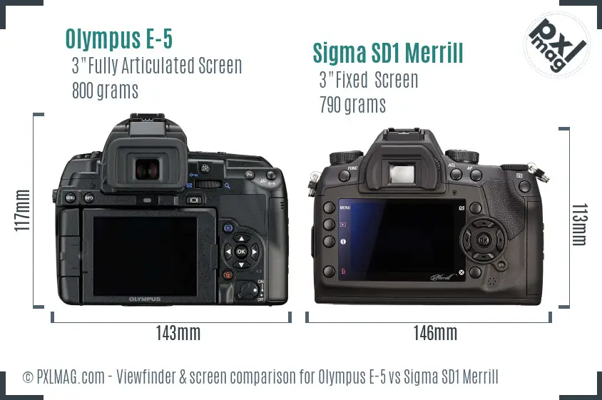Olympus E-5 vs Sigma SD1 Merrill Screen and Viewfinder comparison