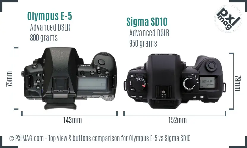 Olympus E-5 vs Sigma SD10 top view buttons comparison