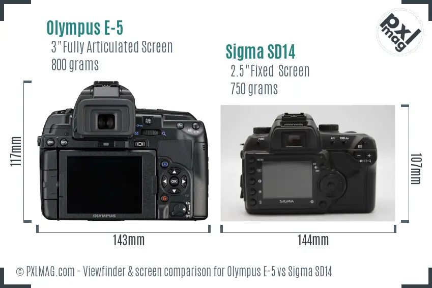 Olympus E-5 vs Sigma SD14 Screen and Viewfinder comparison