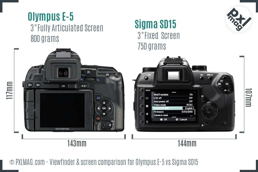 Olympus E-5 vs Sigma SD15 Screen and Viewfinder comparison