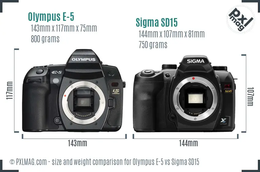 Olympus E-5 vs Sigma SD15 size comparison