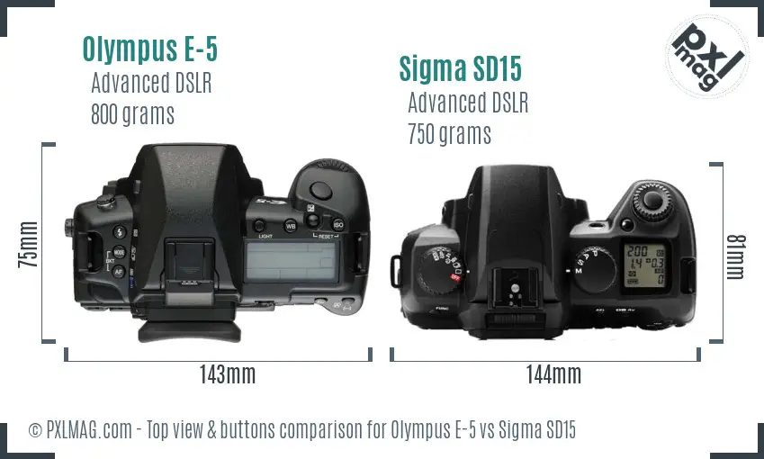 Olympus E-5 vs Sigma SD15 top view buttons comparison
