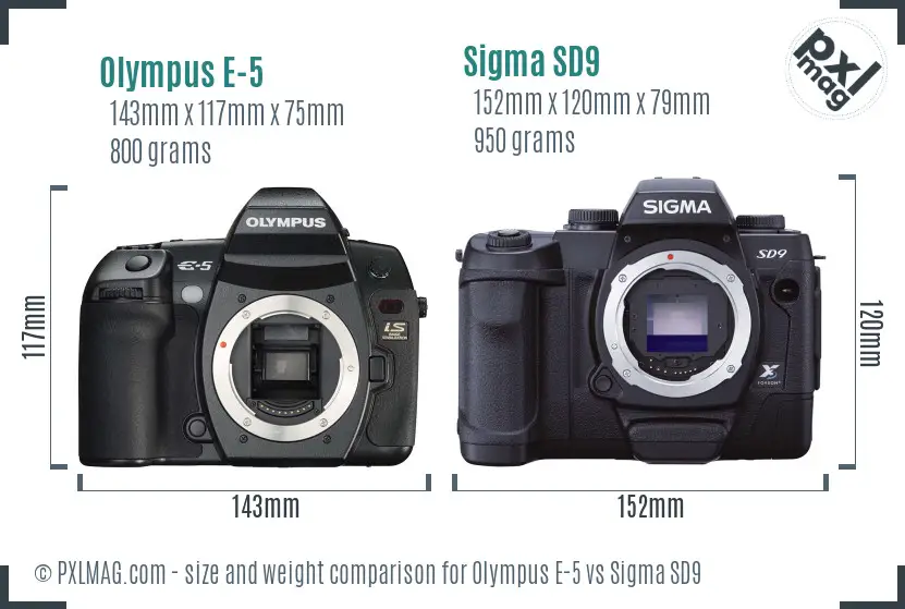 Olympus E-5 vs Sigma SD9 size comparison
