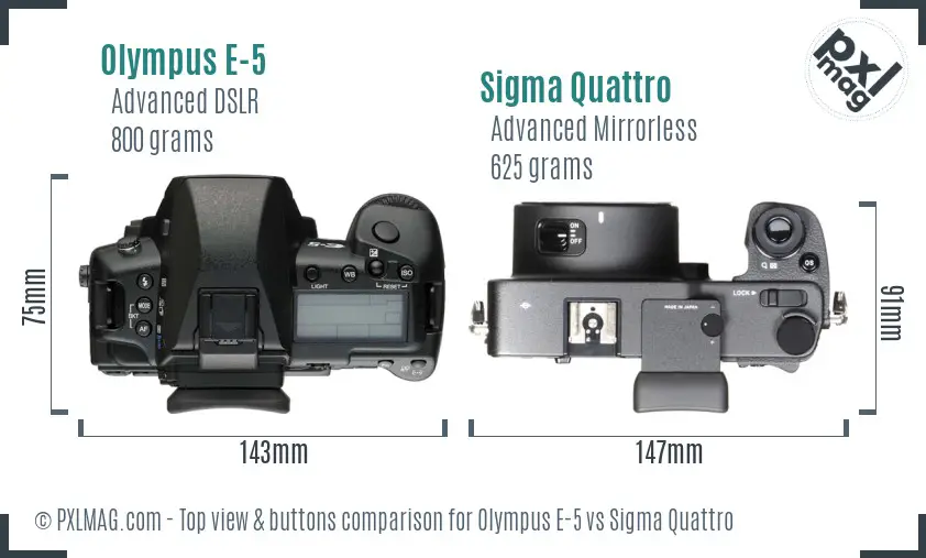 Olympus E-5 vs Sigma Quattro top view buttons comparison Olympus E-5 vs Sigma Quattro top view buttons comparison