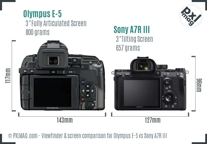 Olympus E-5 vs Sony A7R III Screen and Viewfinder comparison