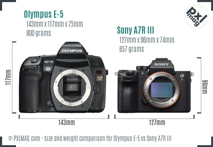 Olympus E-5 vs Sony A7R III size comparison
