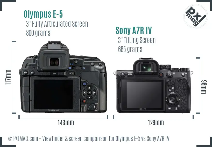Olympus E-5 vs Sony A7R IV Screen and Viewfinder comparison