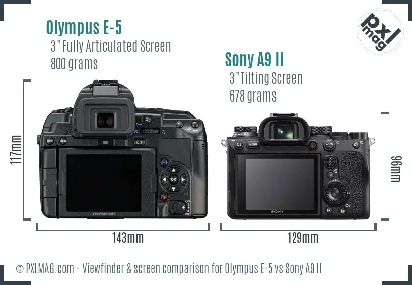 Olympus E-5 vs Sony A9 II Screen and Viewfinder comparison