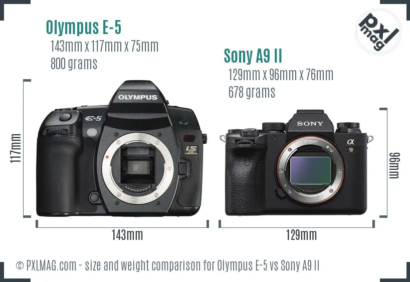 Olympus E-5 vs Sony A9 II size comparison