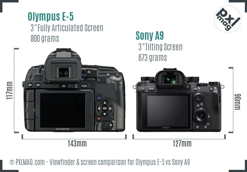 Olympus E-5 vs Sony A9 Screen and Viewfinder comparison