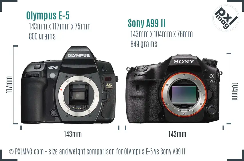 Olympus E-5 vs Sony A99 II size comparison