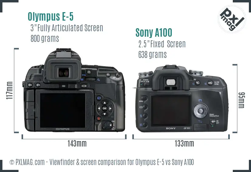 Olympus E-5 vs Sony A100 Screen and Viewfinder comparison