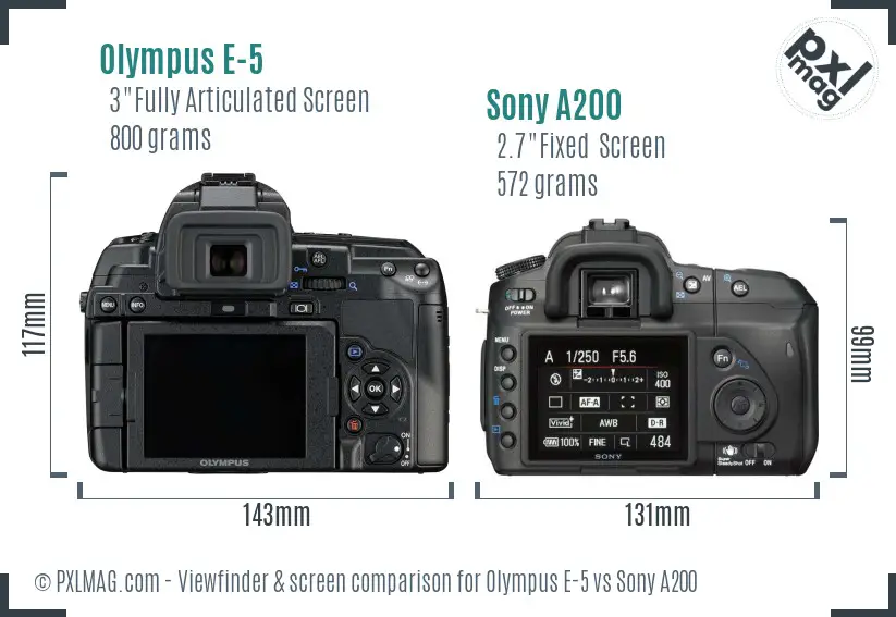 Olympus E-5 vs Sony A200 Screen and Viewfinder comparison
