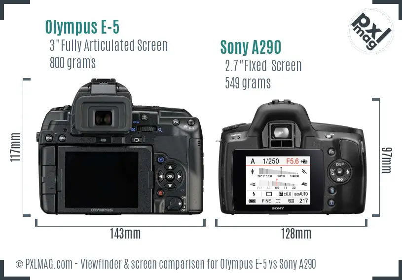 Olympus E-5 vs Sony A290 Screen and Viewfinder comparison