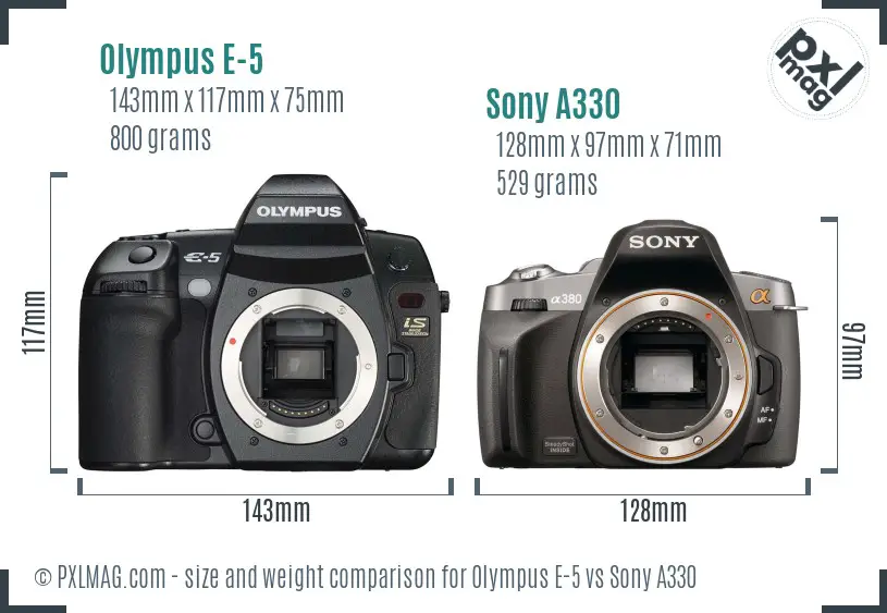Olympus E-5 vs Sony A330 size comparison