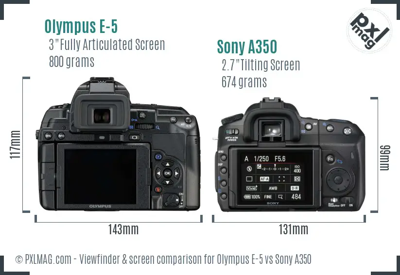 Olympus E-5 vs Sony A350 Screen and Viewfinder comparison