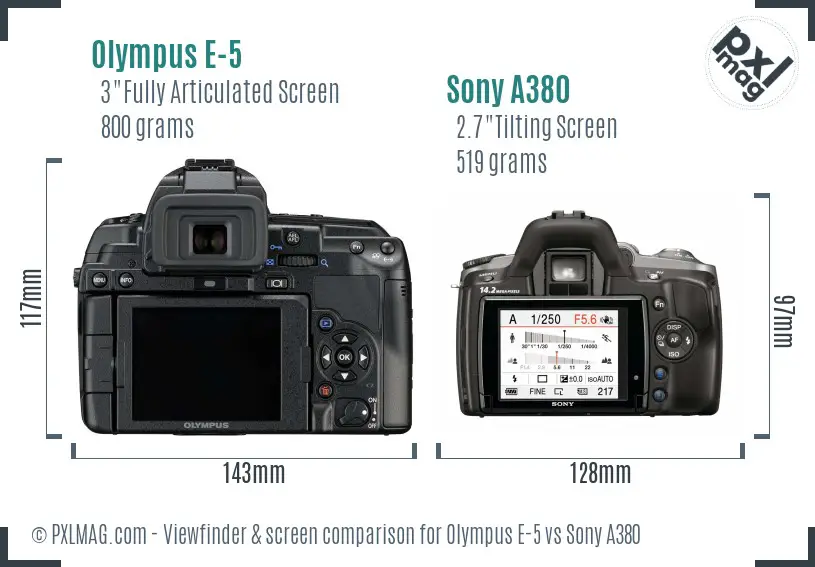Olympus E-5 vs Sony A380 Screen and Viewfinder comparison