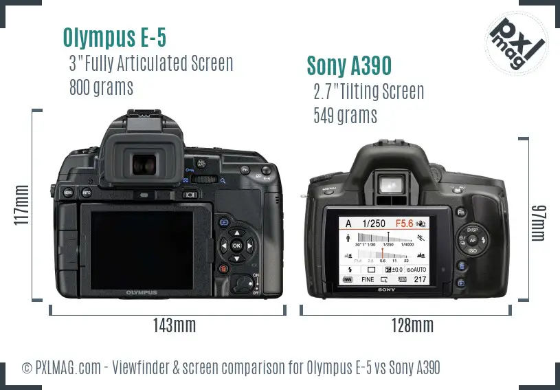 Olympus E-5 vs Sony A390 Screen and Viewfinder comparison