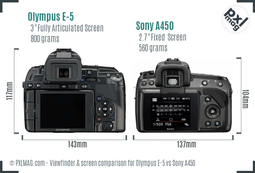 Olympus E-5 vs Sony A450 Screen and Viewfinder comparison