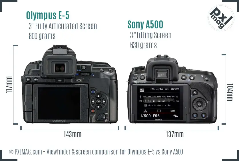 Olympus E-5 vs Sony A500 Screen and Viewfinder comparison